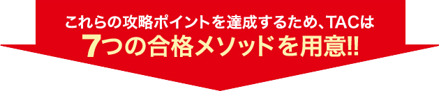 これら合格ポイントを達成するため、TACは７つの合格メソッドを用意